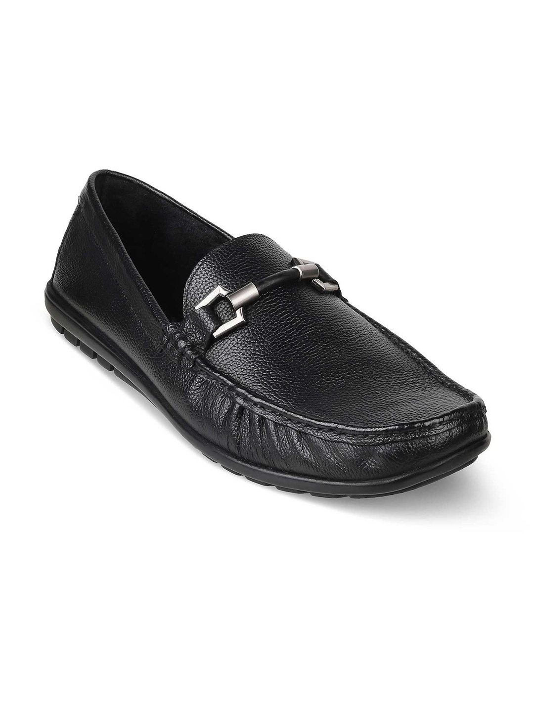 

Tresmode Men Leather Slip-On Loafers, Black