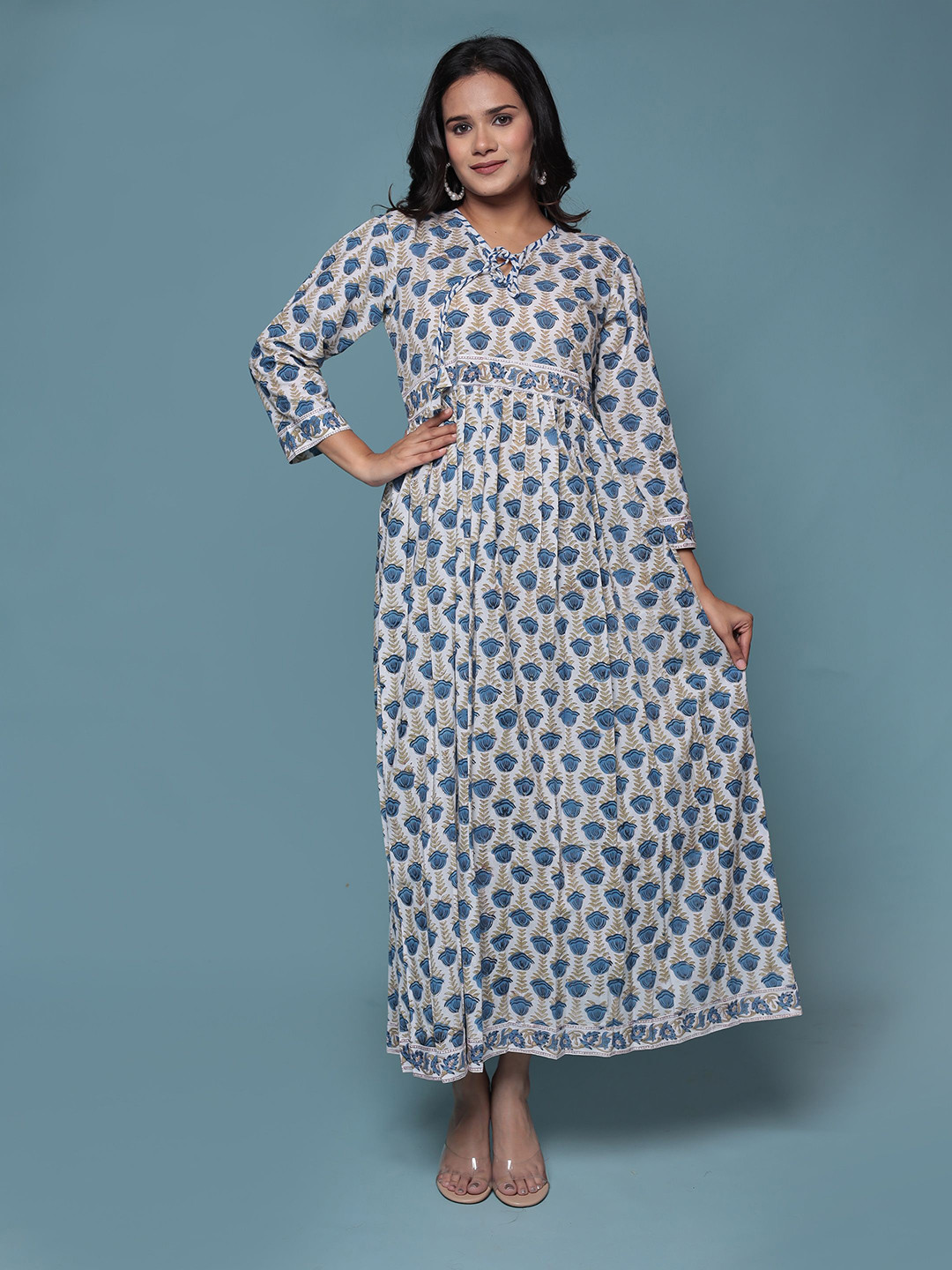 

Bohekant Ethnic Motifs Printed Fit & Flare Maxi Ethnic Dresses, White