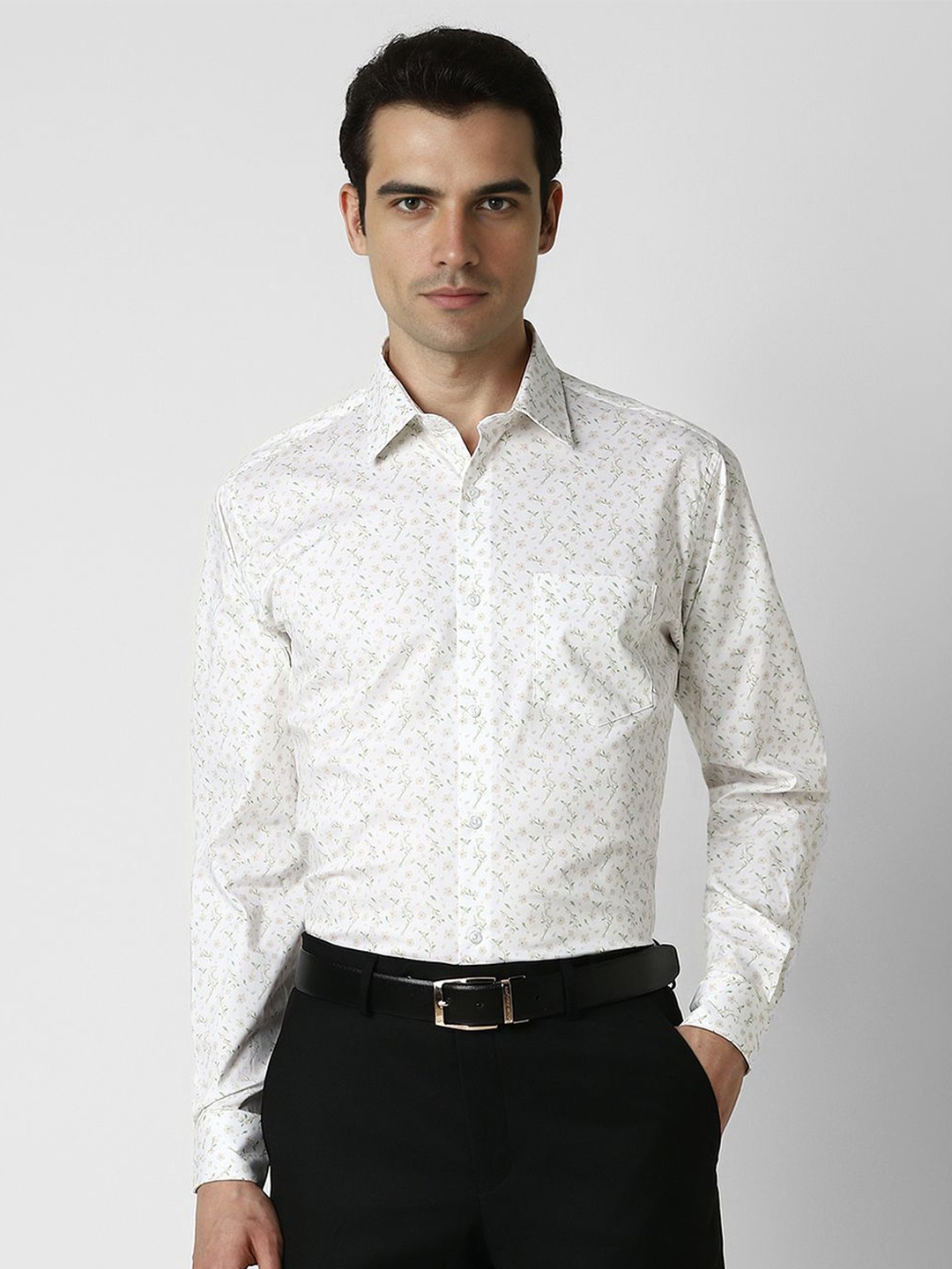 

Van Heusen Men Spread Collar Floral Printed Cotton Formal Shirt, White