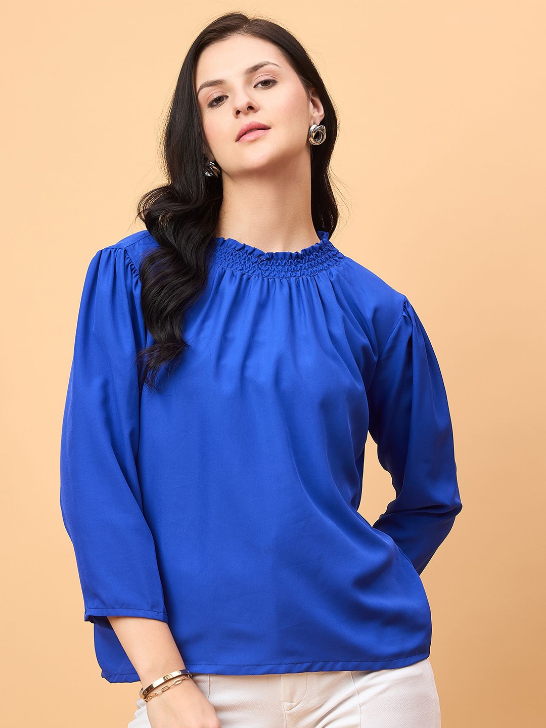 

NEESH Women Solid Round Neck Top, Blue