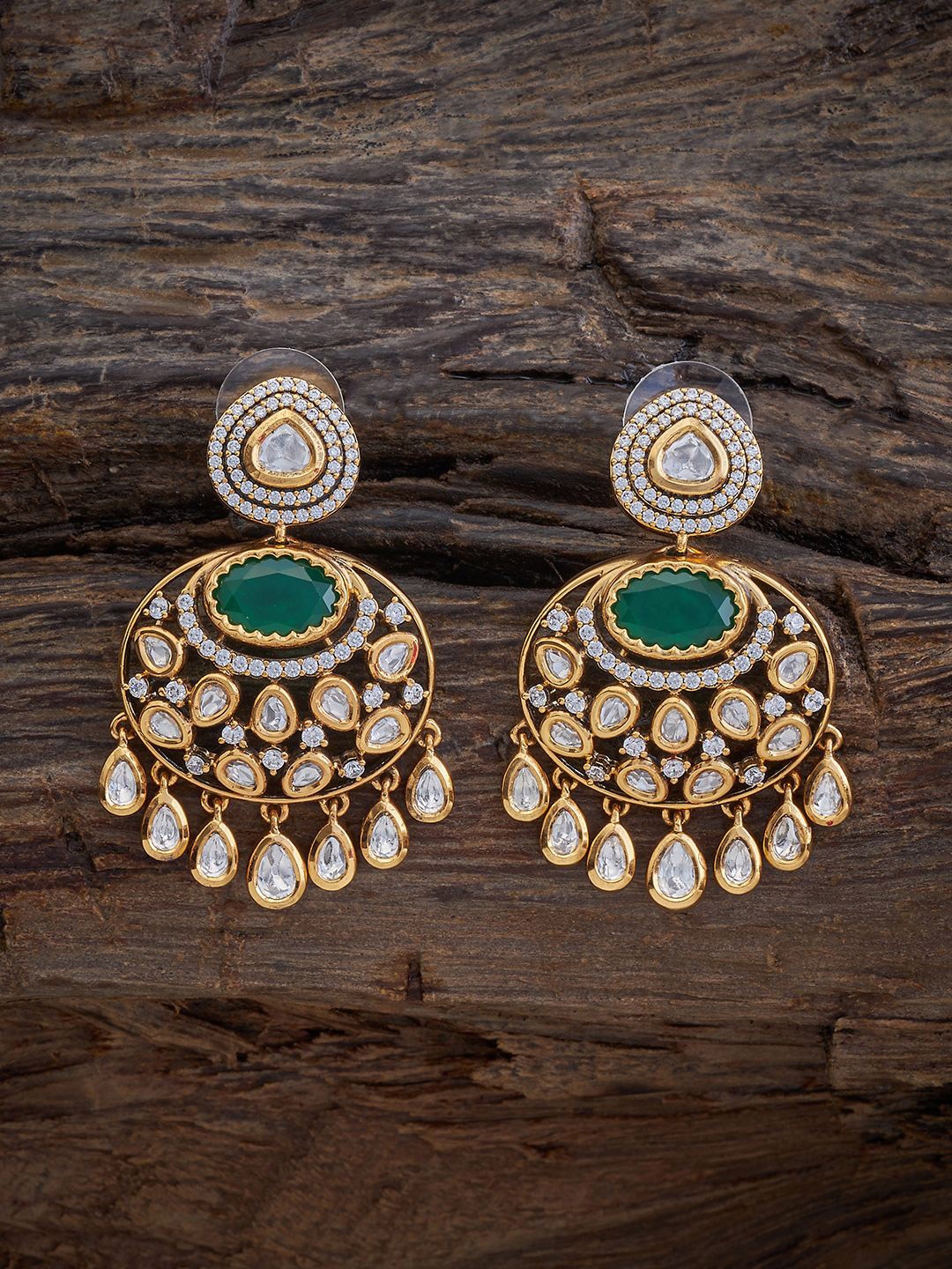 

Kushal's Fashion Jewellery Teardrop Shaped Kundan Drop Earrings, Green