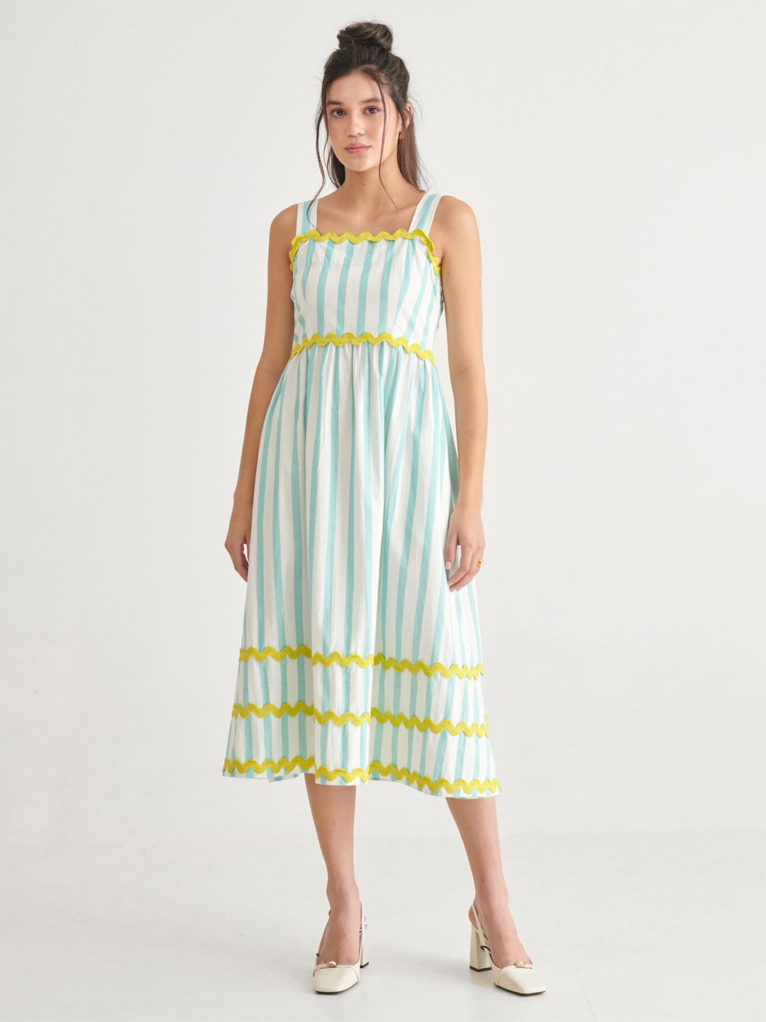 

Midsummer Striped Fit & Flare Midi Dress, Blue