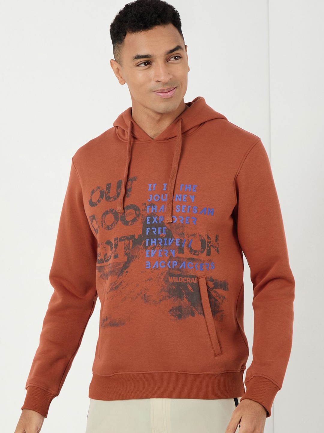 

Wildcraft Men Typography Printed Hood Cotton Pullover Sweatshirt, Orange