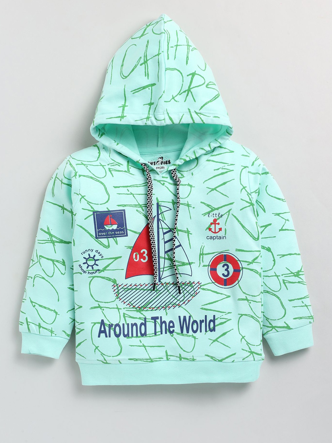 

Cutopies Boys Printed Hooded Sweatshirt, Grey melange