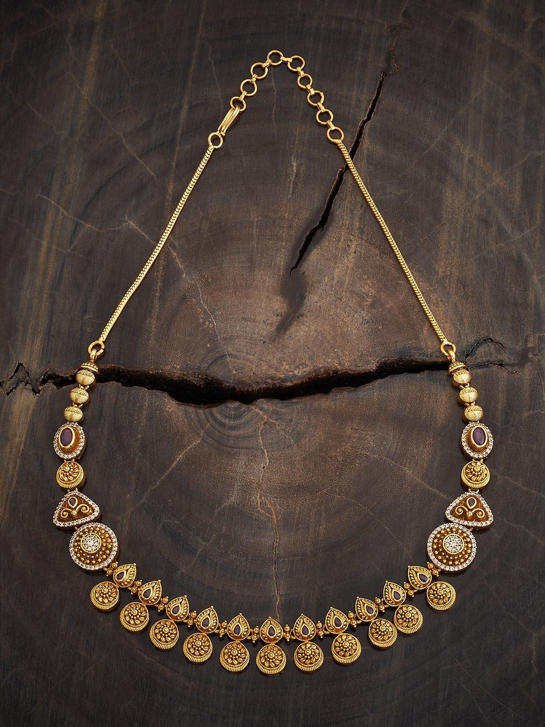 

Kushal's Fashion Jewellery Gold-Plated Cubic Zirconia Antique Necklace