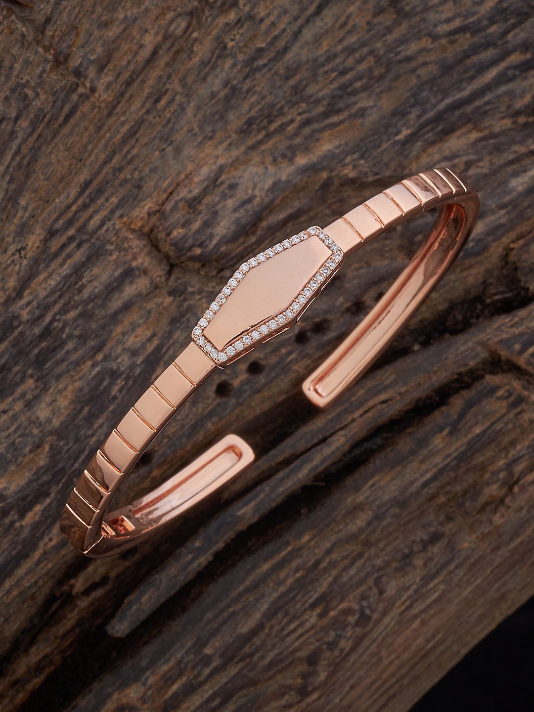 

Kushal's Fashion Jewellery Rose Gold-Plated Cubic Zirconia Studded Kada Bracelet