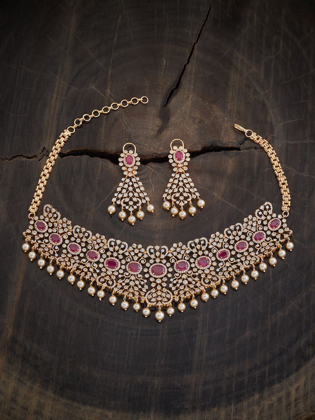 

Kushal's Fashion Jewellery Gold Plated Cubic Zirconia Studded & Beaded Jewellery Set