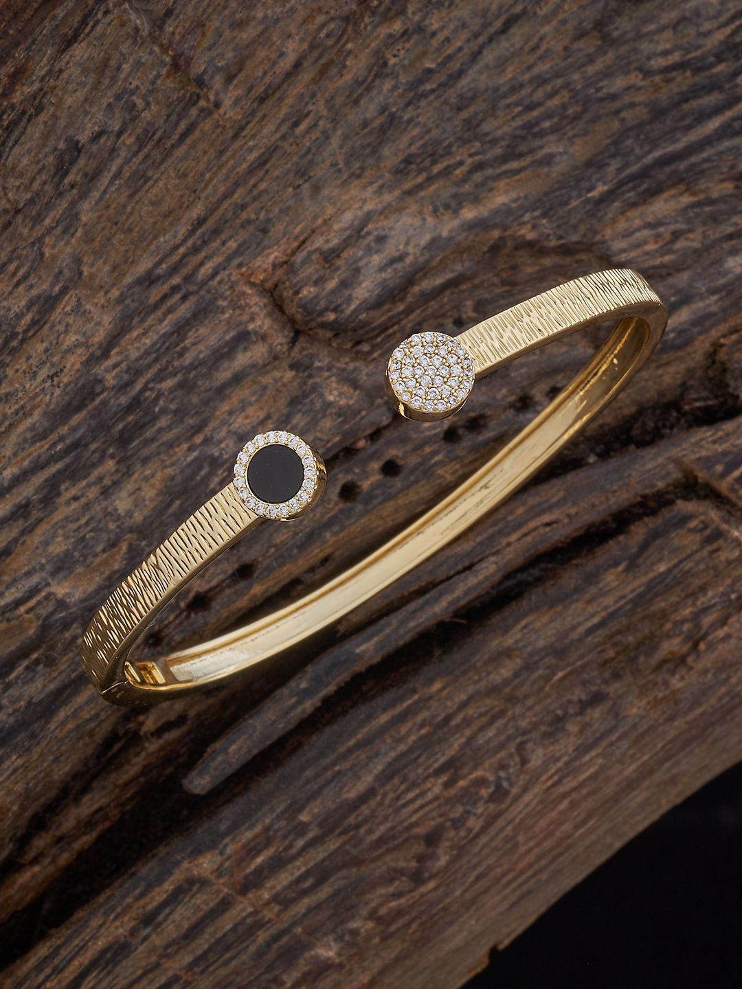 

Kushal's Fashion Jewellery Gold-Plated Cubic Zirconia Studded Kada Bracelet