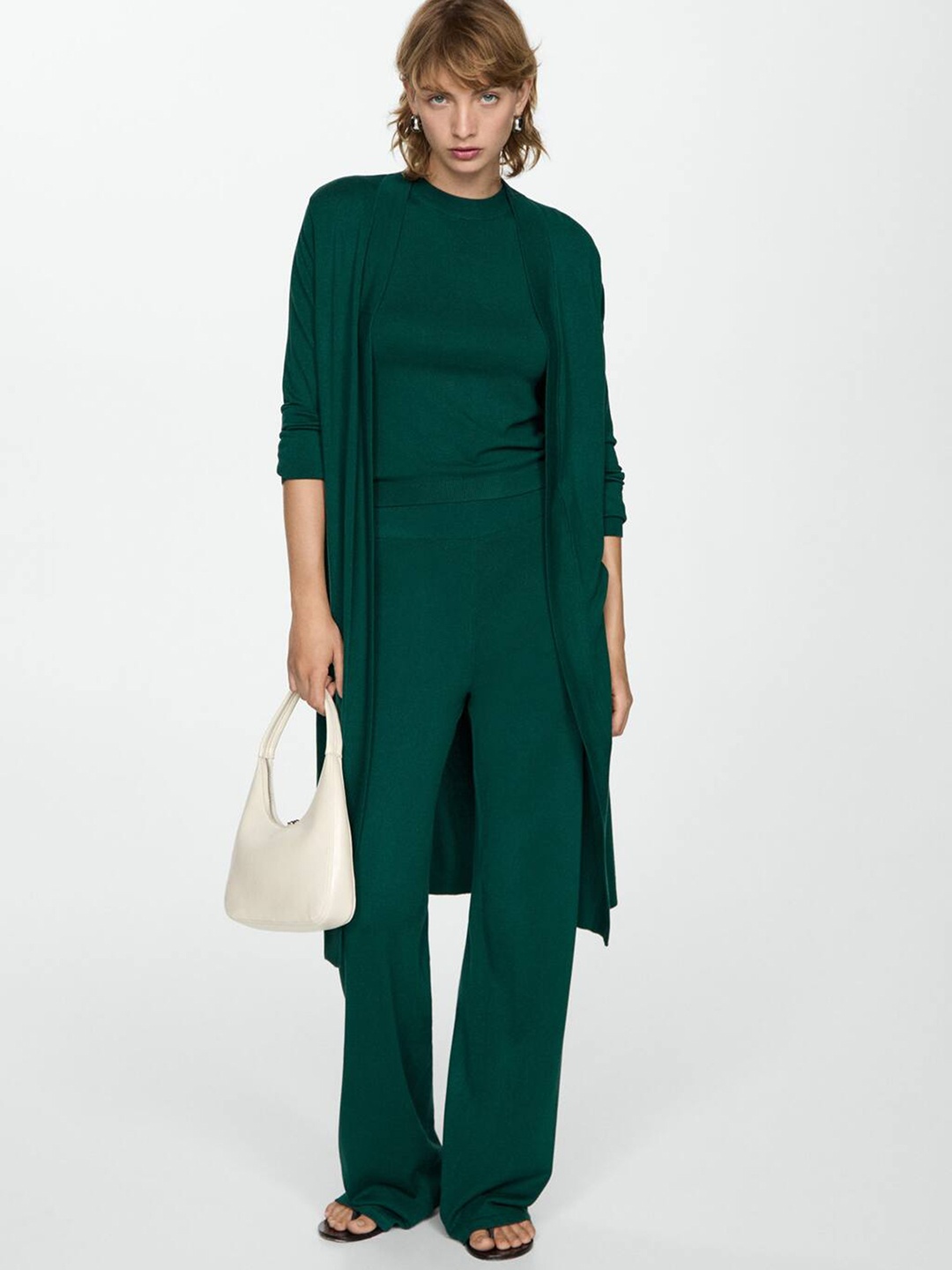 

MANGO Women Longline Front-Open Sweater, Green