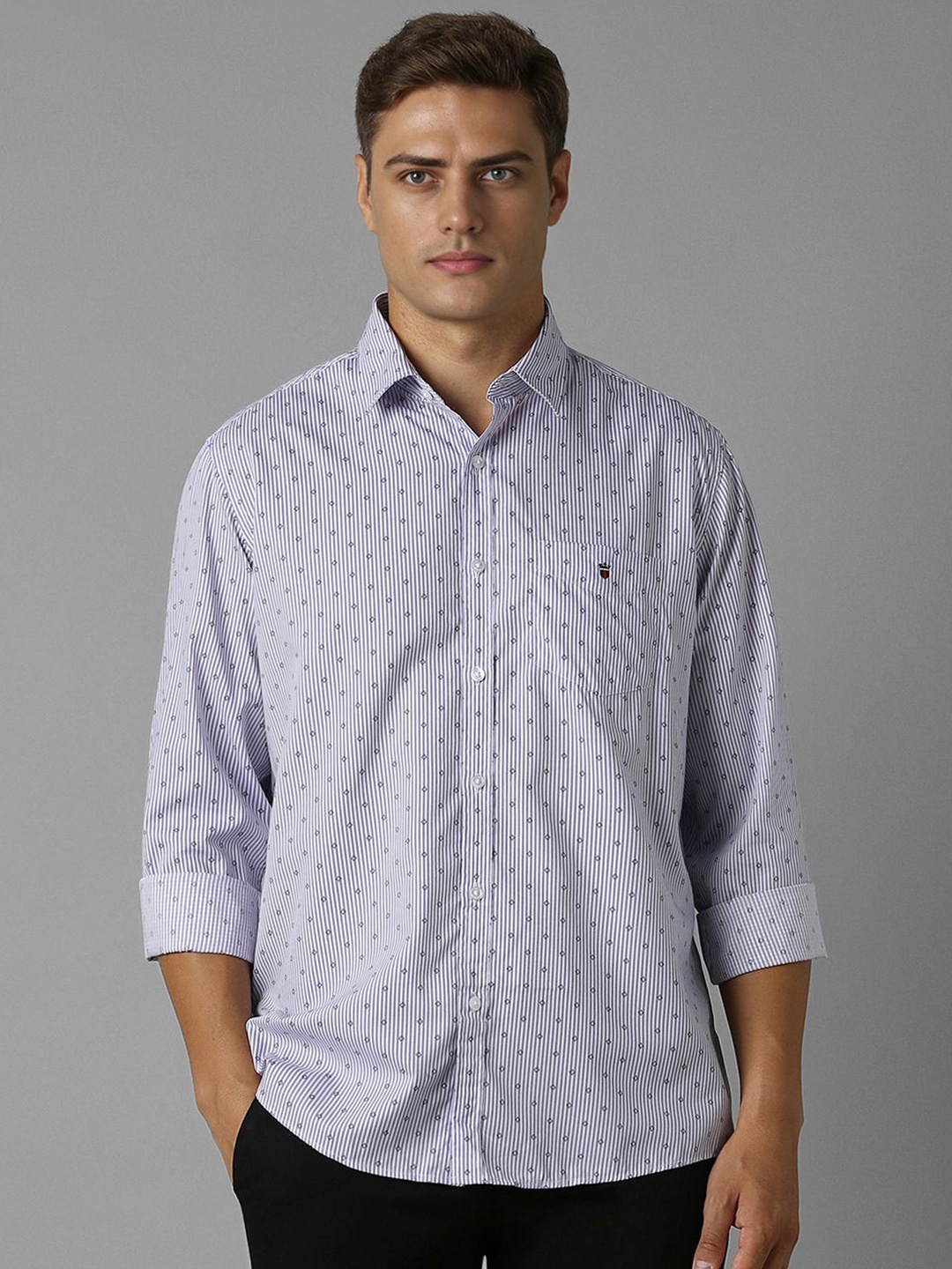 

Louis Philippe Sport Men Spread Collar Micro Ditsy Printed Cotton Slim Fit Casual Shirt, Blue