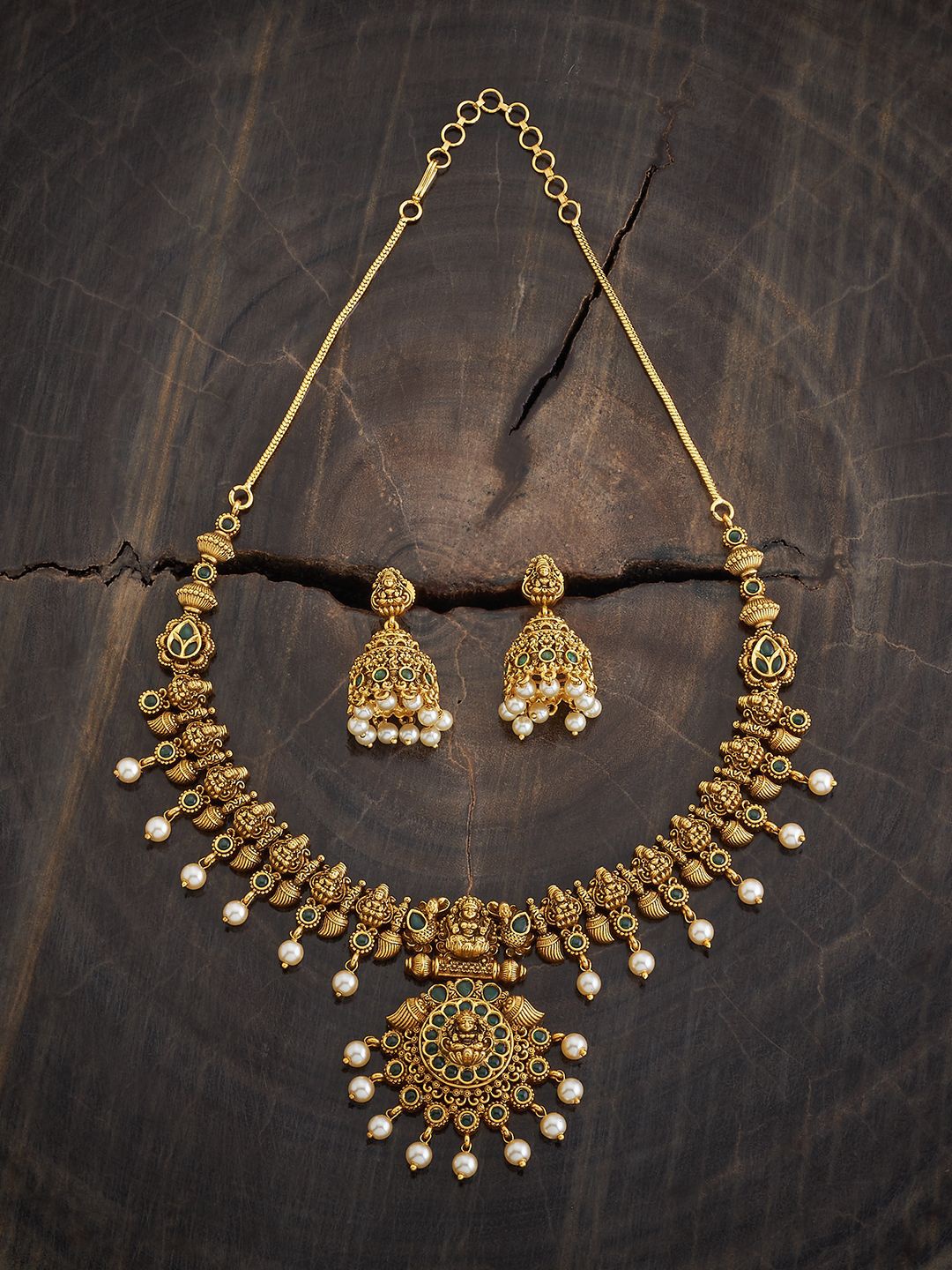 

Kushal's Fashion Jewellery Gold Plated Stone Studded & Beaded Antique Jewellery Set