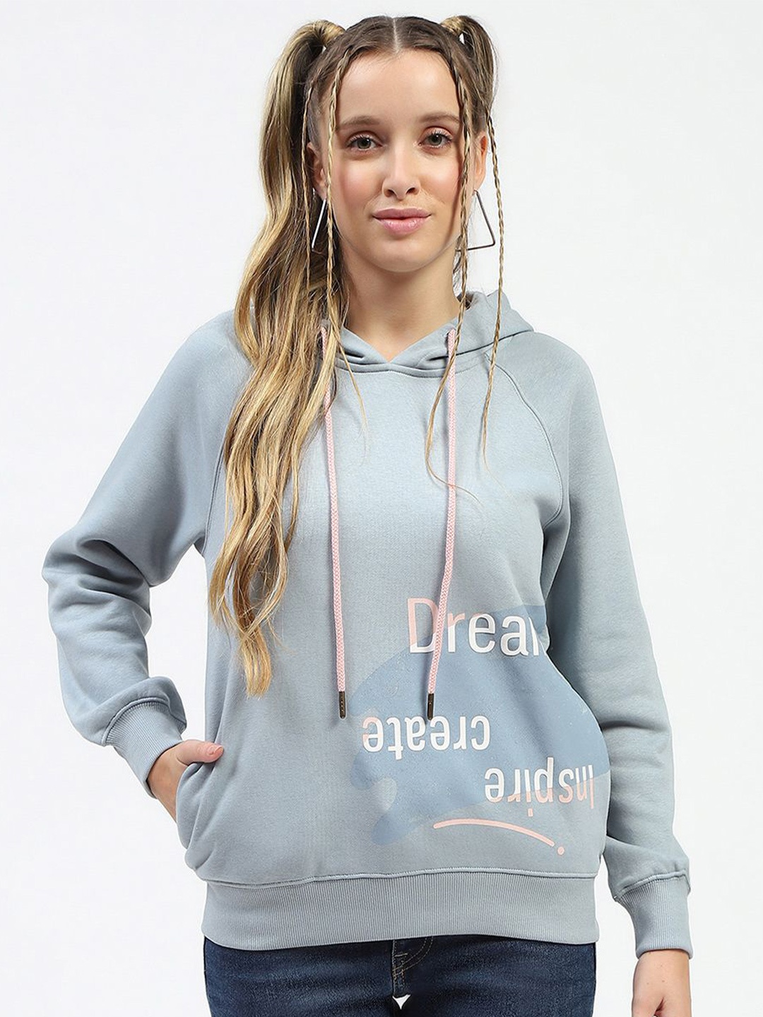 

Madame Women Typography Printed Hood Cotton Pullover Sweatshirt, Blue