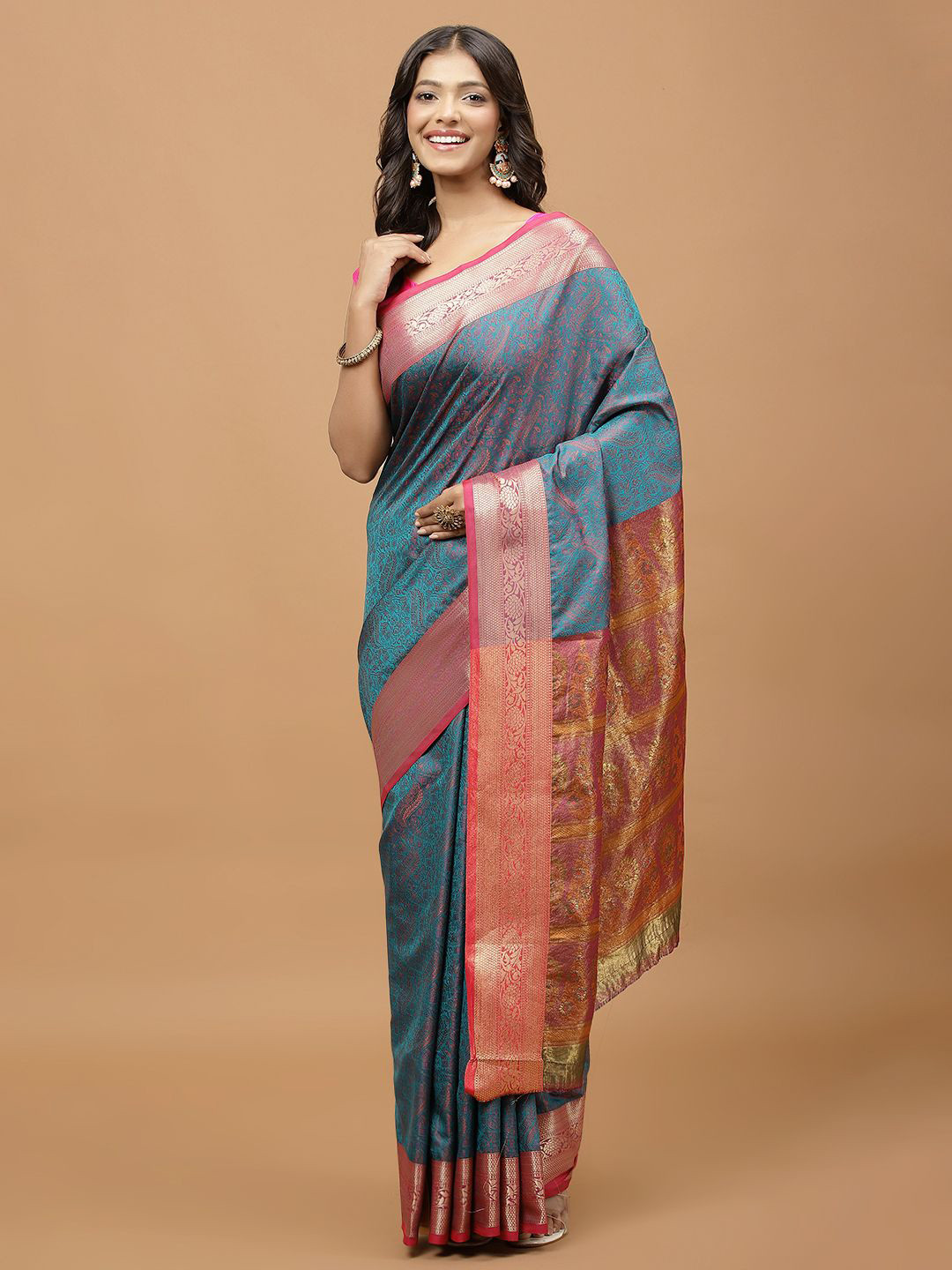 

Meena Bazaar Woven Design Zari Saree With Blouse Piece, Blue