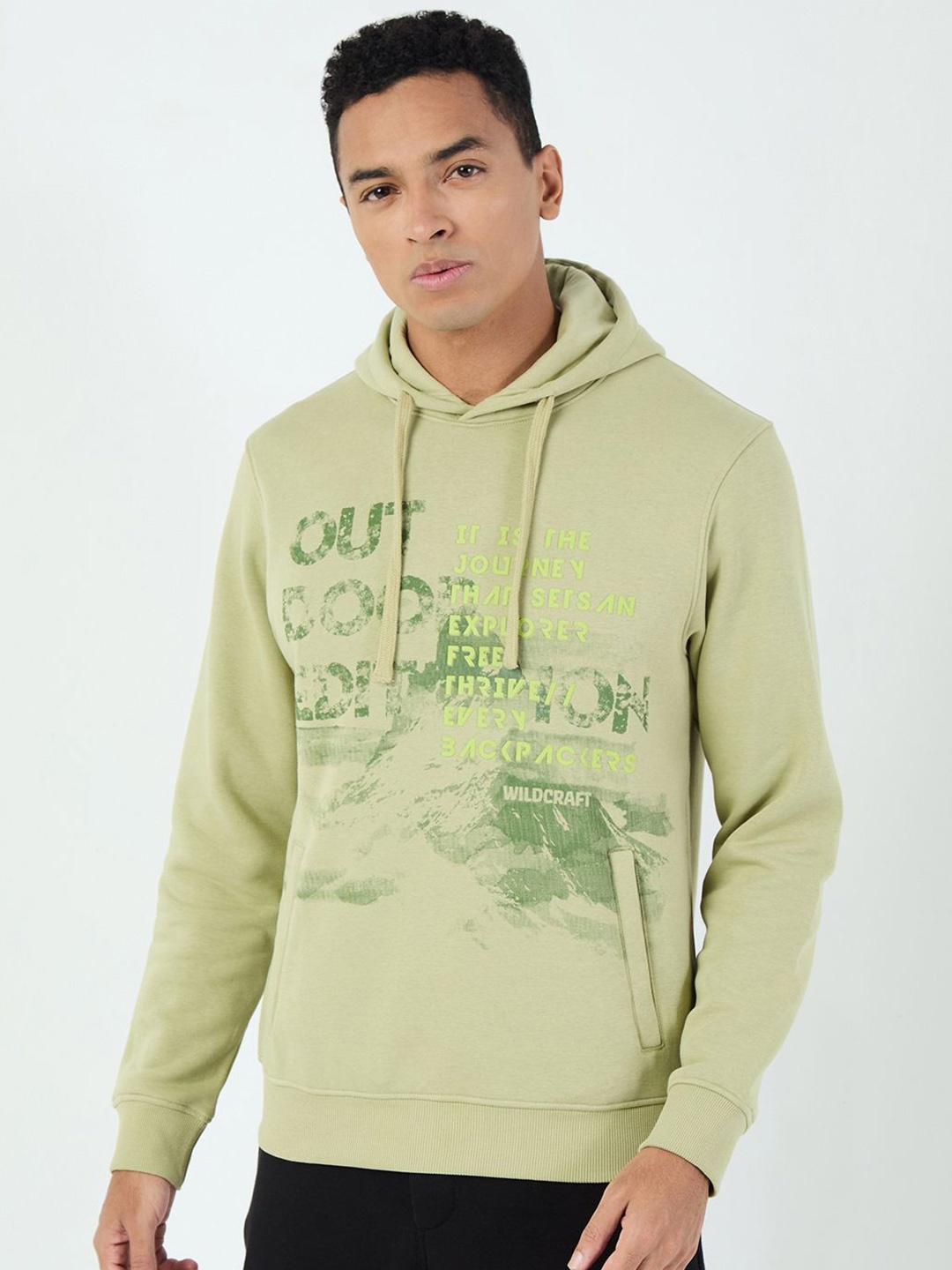 

Wildcraft Men Typography Printed Hood Cotton Pullover Sweatshirt, Green