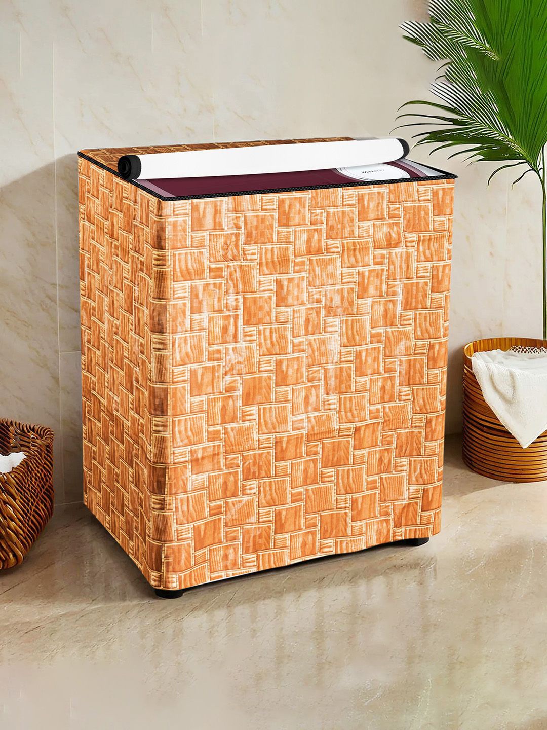 

Kuber Industries Beige Printed Semi-Automatic Washing Machine Covers, Gold