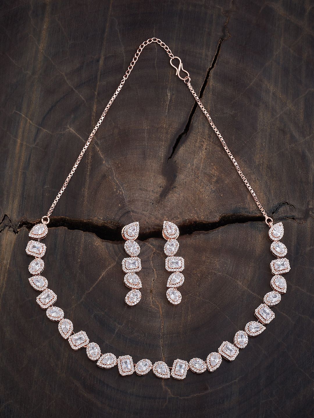 

Kushal's Fashion Jewellery Rose Gold-Plated Cubic Zirconia Studded Jewellery Set