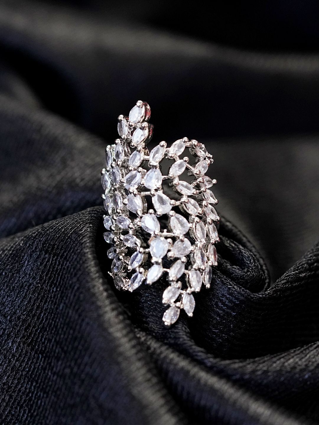 

Zoey Silver-Plated American Diamond Stones-Studded Adjusted Finger Ring