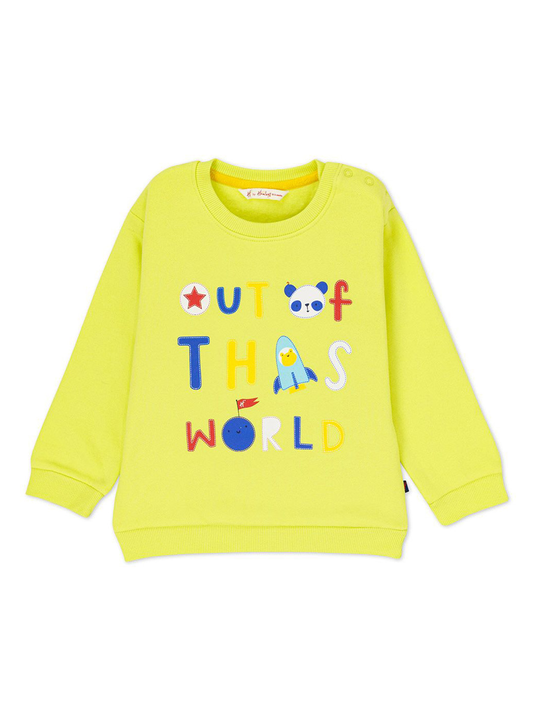 

H By Hamleys Boys Therma-Fit Typography Printed Round Neck Cotton Pullover Sweatshirt, Lime green