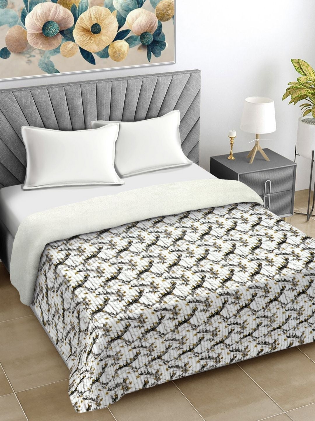 

FABINALIV White & Grey Woollen Mild Winter 400 GSM Double Bed Comforter