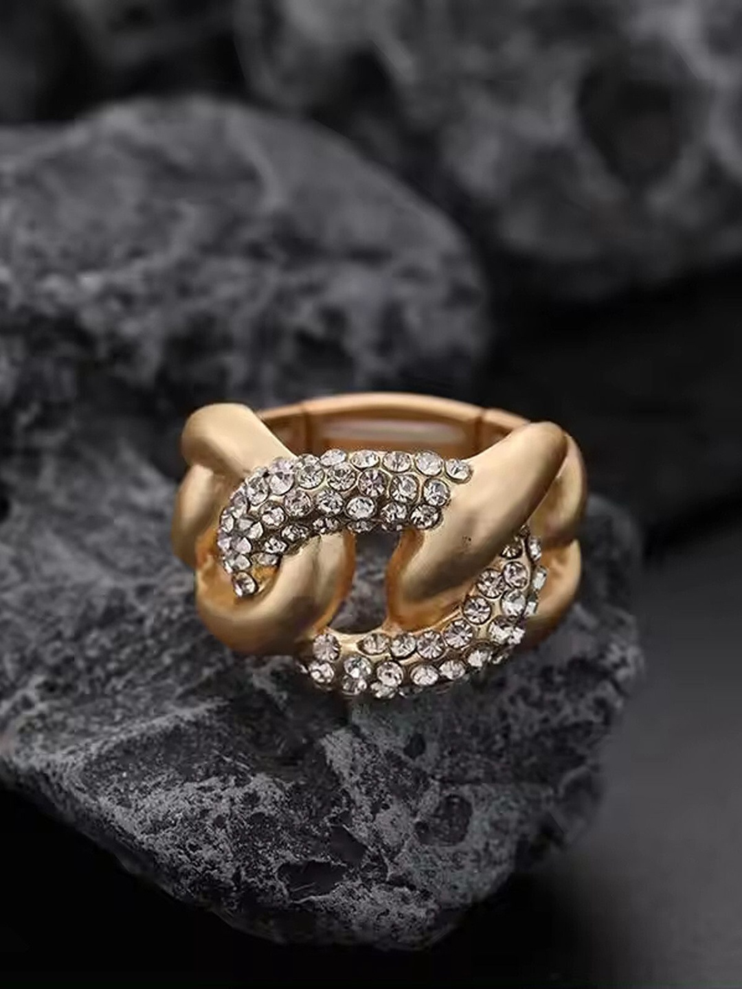 

Heer Collection Gold Plated American Diamond Stone Studded Finger Ring