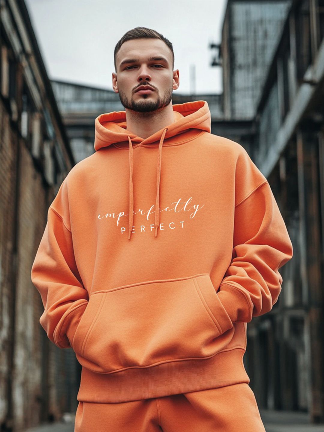 

NOBERO Men Oversized Printed Hooded Sweatshirt, Orange