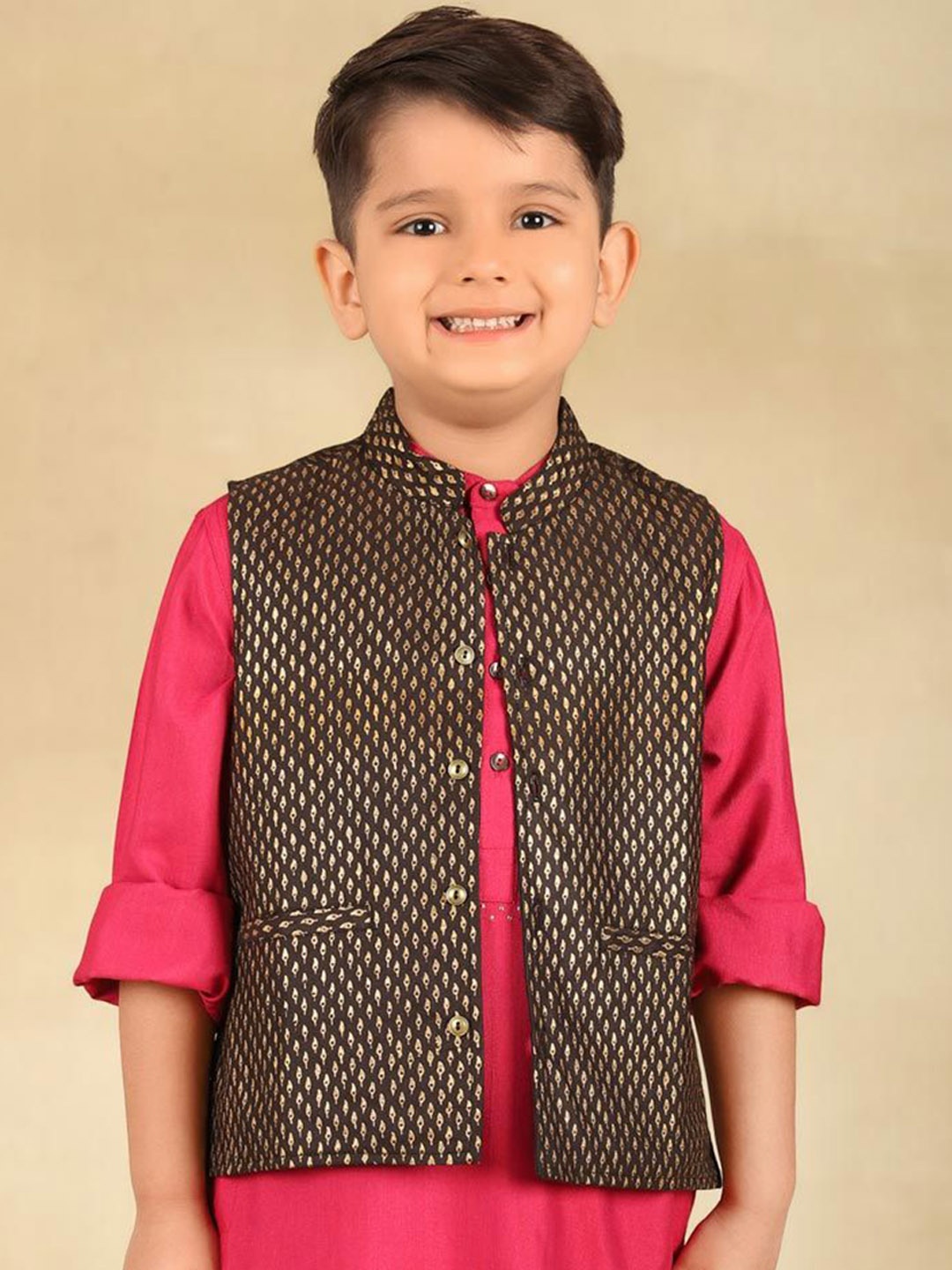 

Fabindia Printed Mandarin Collar Nehru Jackets, Black