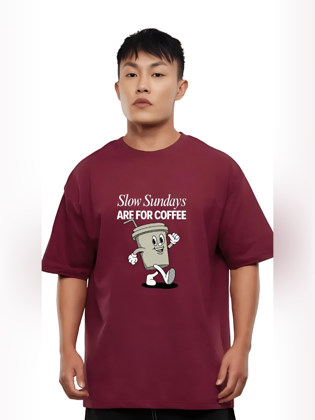 

TBS- THE BARGAIN STREET Men Bio Finish Graphic Printed Round Neck Cotton Oversized T-shirt, Maroon