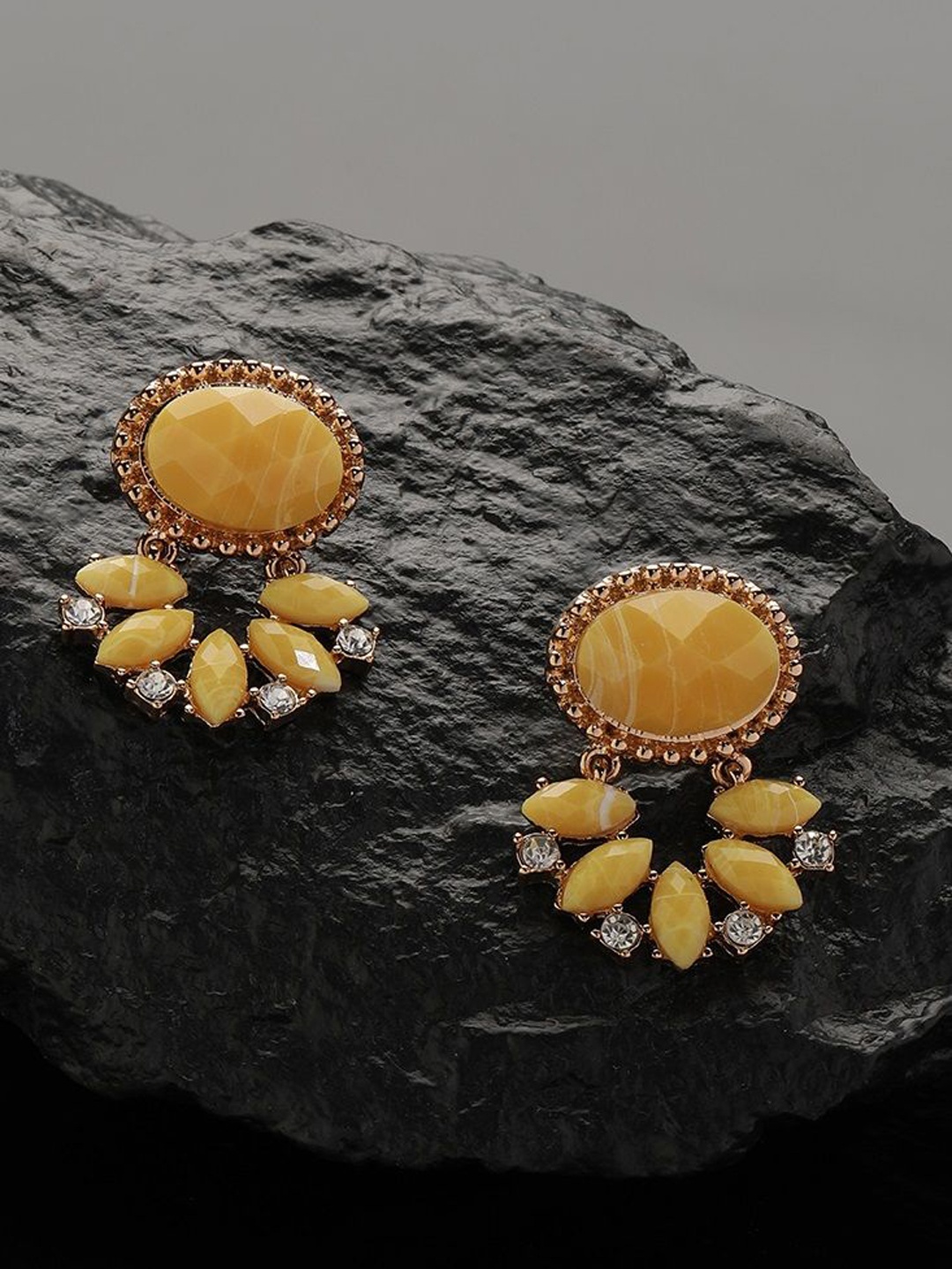 

Kalakrith Milano Contemporary Artificial Stones And Beads Studded Drop Earrings, Yellow