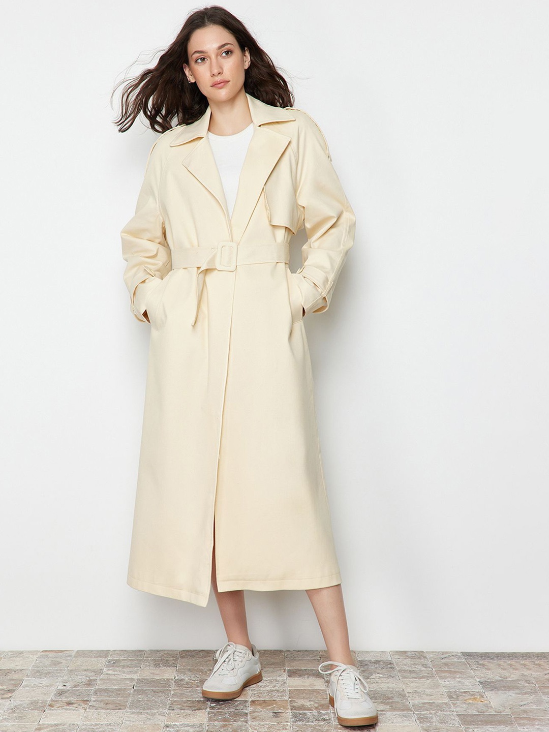 

Trendyol Pure Cotton Single-Breasted Overcoats, Beige