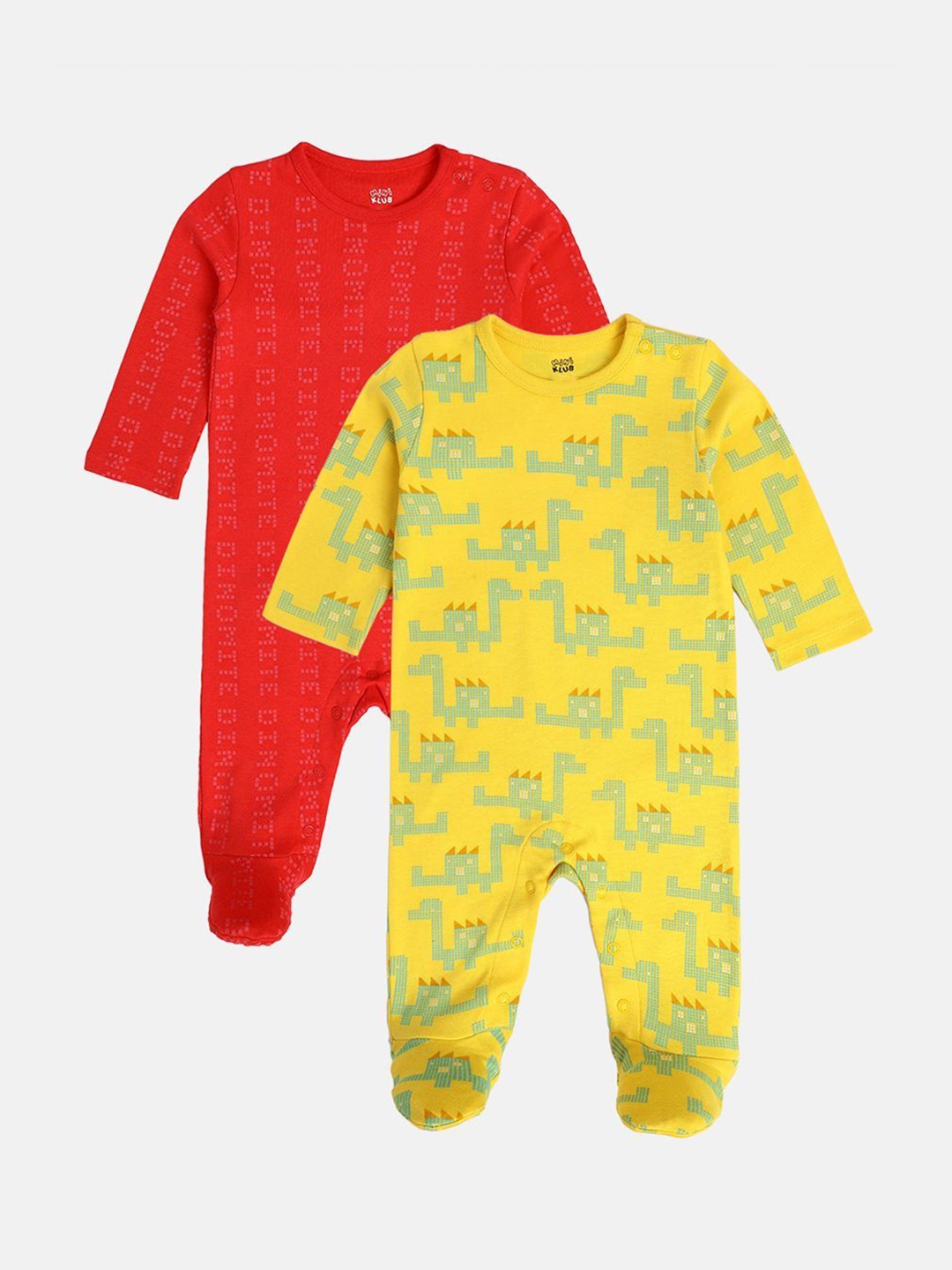 

MINI KLUB Boys Pack of 2 Printed Sleepsuit, Yellow