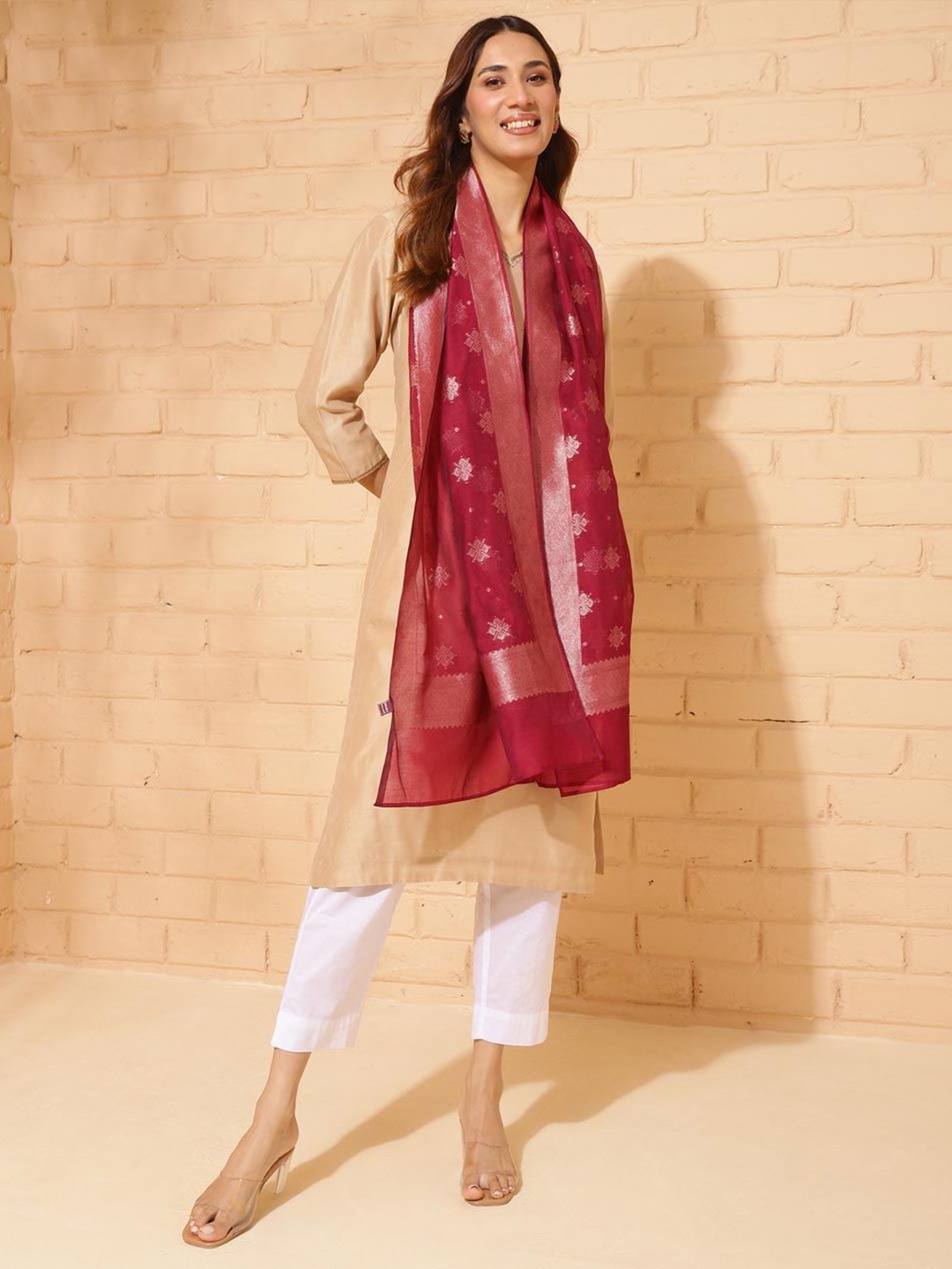 

Fabindia Women Woven Design Stole, Red