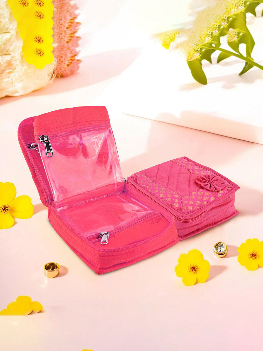 

Kuber Industries Pink 2 Pieces Floral Self Design Jewellery Organisers