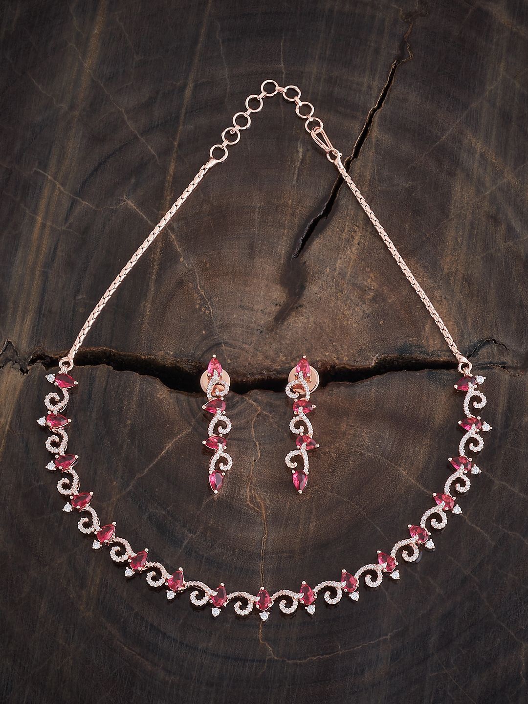 

Kushal's Fashion Jewellery Rose Gold Plated American Diamond Studded Jewellery Set
