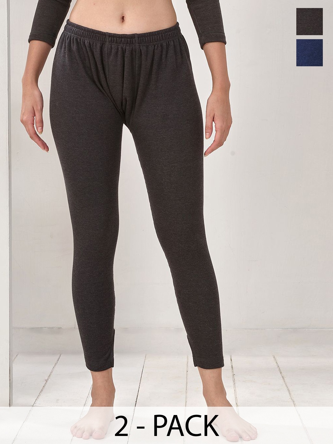 

INFERNO Women Pack of 2 Mid Rise Thermal Bottom with Fleeced Linning, Navy blue