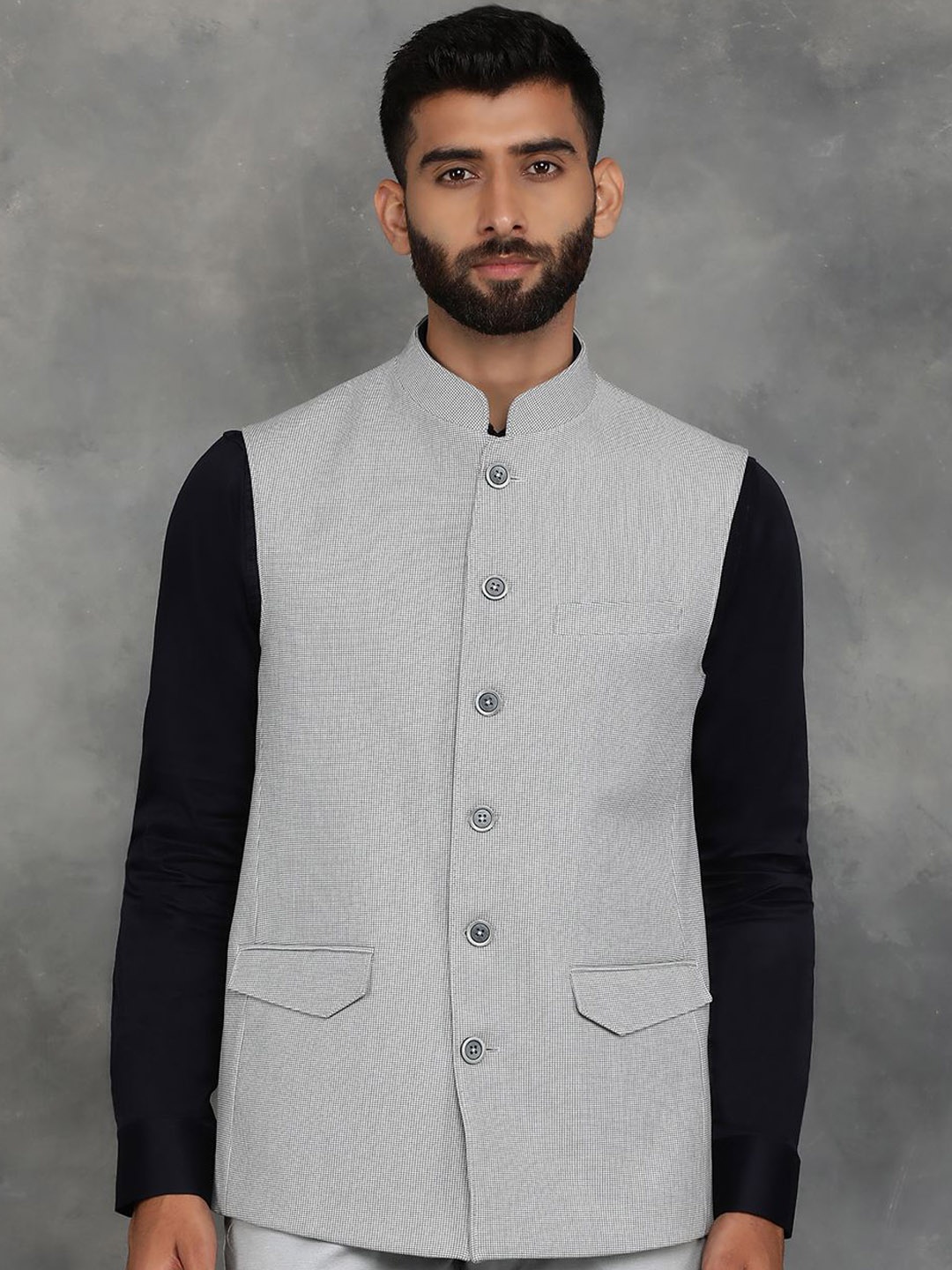 

JADE BLUE Men Geometric Checked Tailored Jacket, Grey