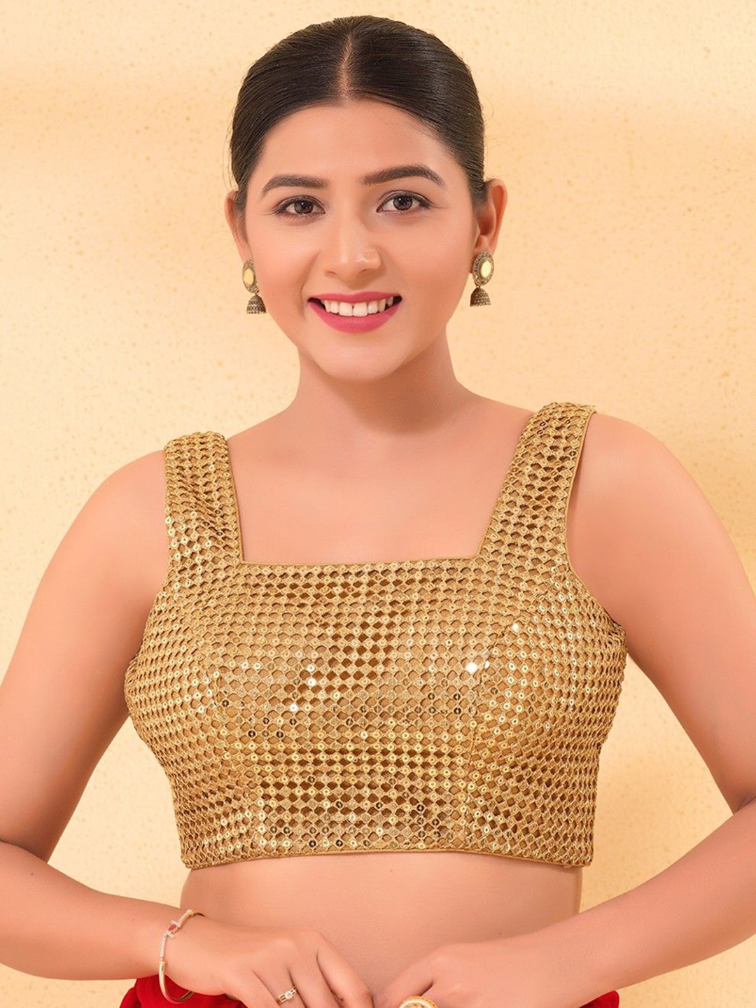 

Mmore Self Design Padded Saree Blouse, Gold