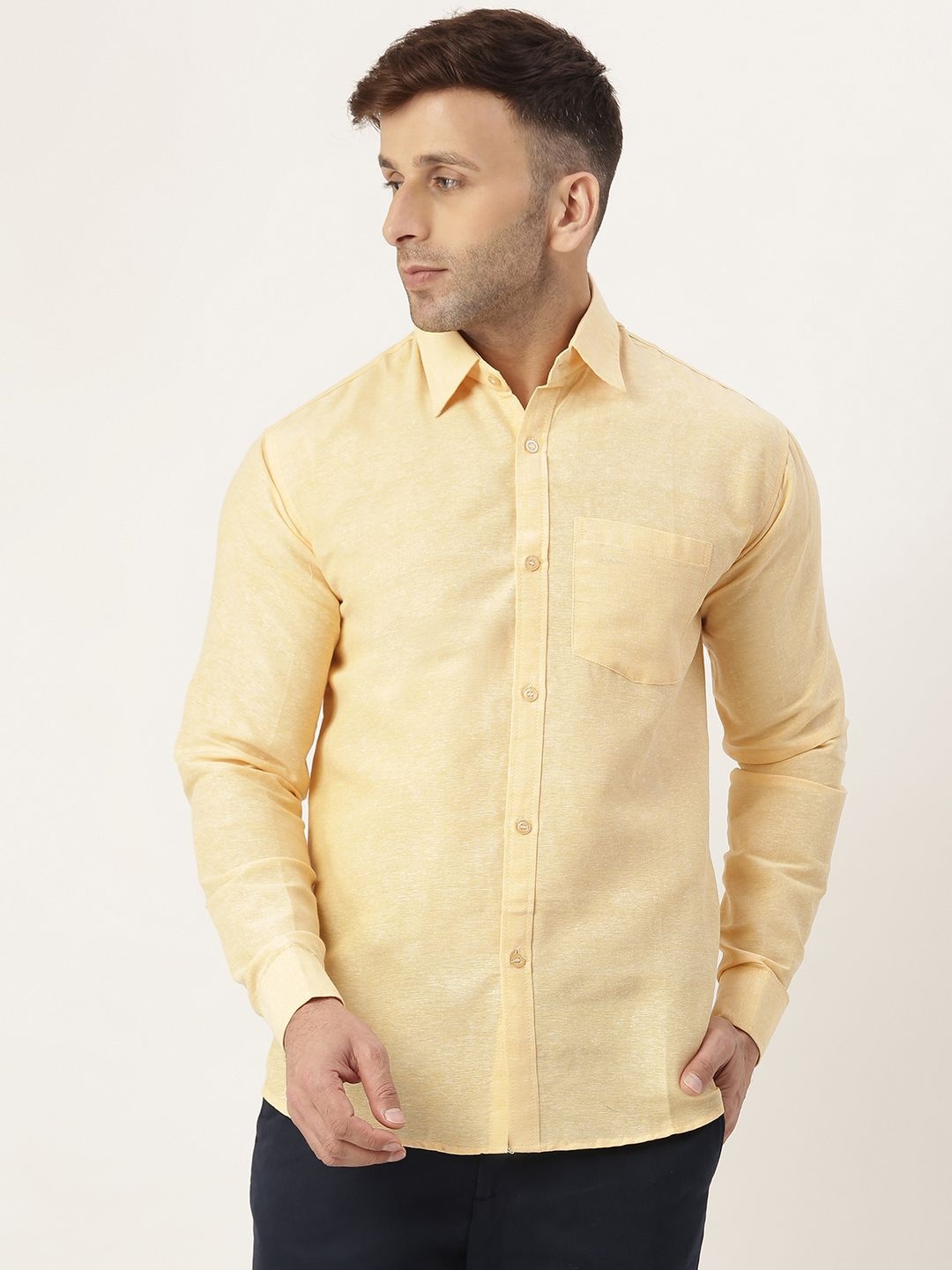 

KLOSET BY RIAG Men Classic Cutaway Collar Solid Cotton Casual Shirt, Beige