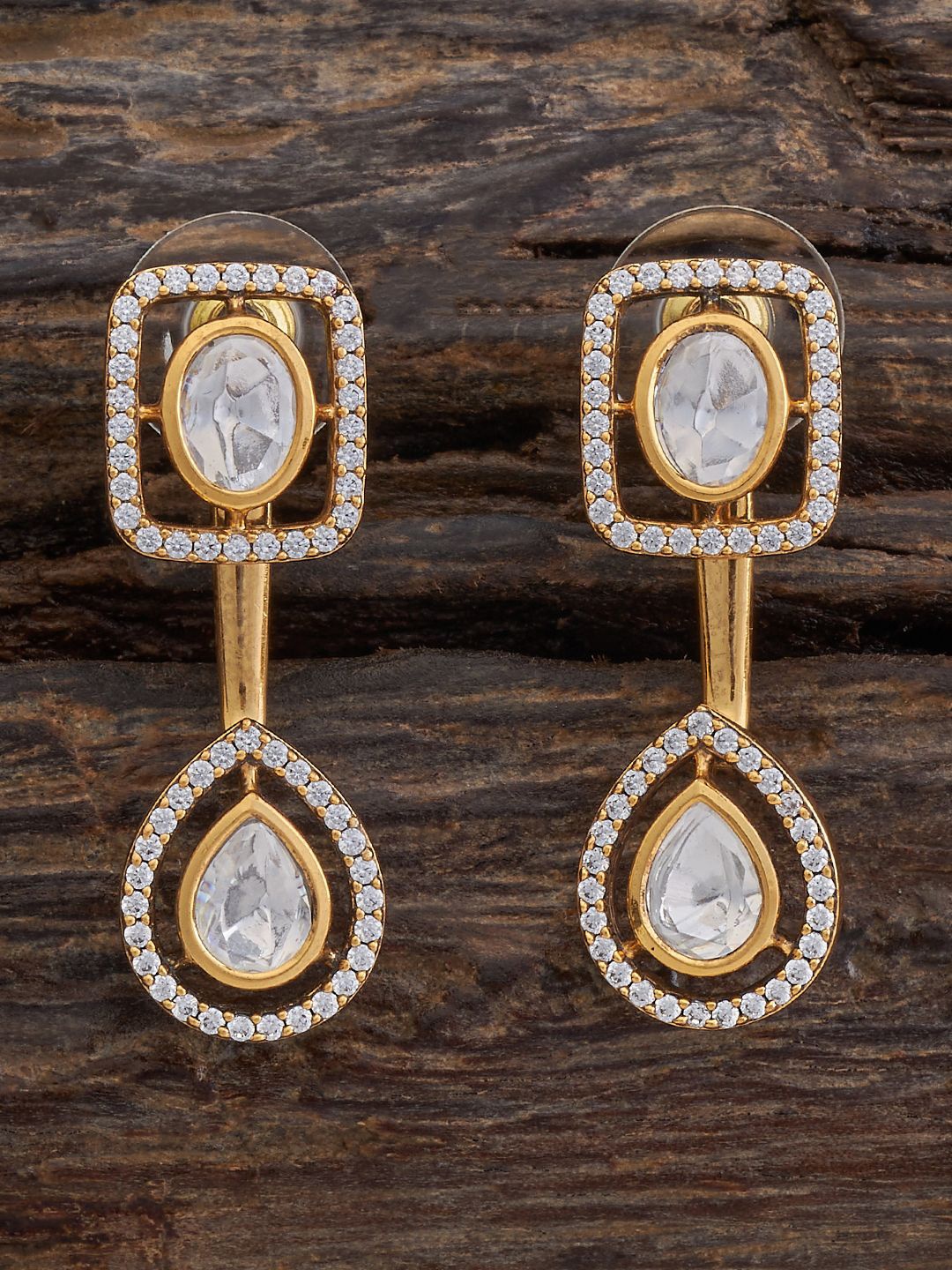 

Kushal's Fashion Jewellery Kundan Teardrop Shaped Drop Earrings, Gold