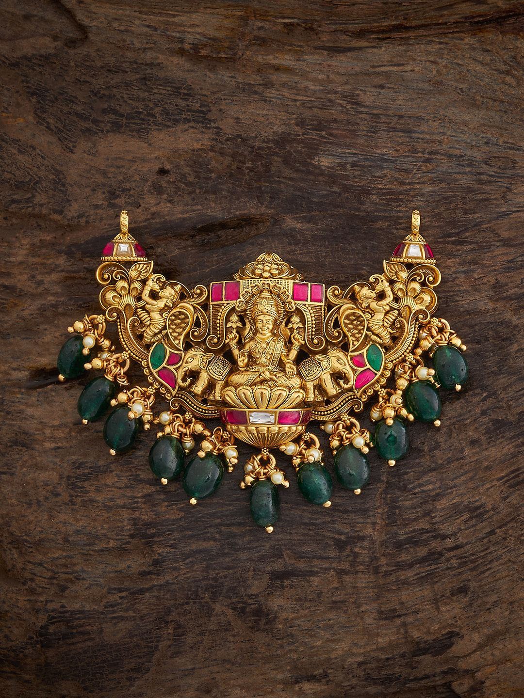 

Kushal's Fashion Jewellery Gold-Plated 92.5 Pure Silver Artificial Stones Temple Pendants