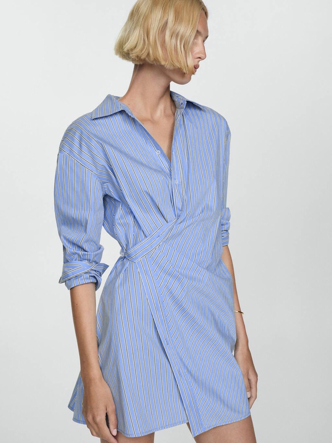 

MANGO Striped Shirt Mini Dress, Blue