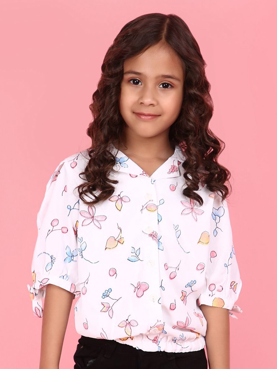 

V-Mart Girls Conversational Printed Lapel Collar Top, White