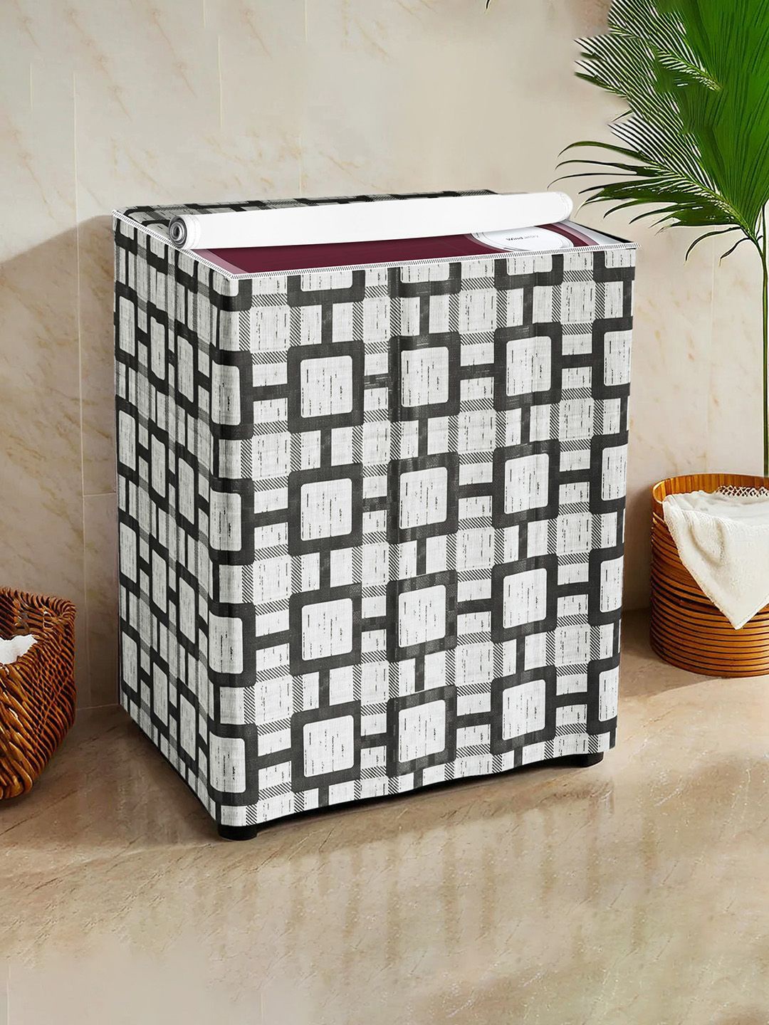 

Kuber Industries Grey & White Printed Semi-Automatic Washing Machine Cover