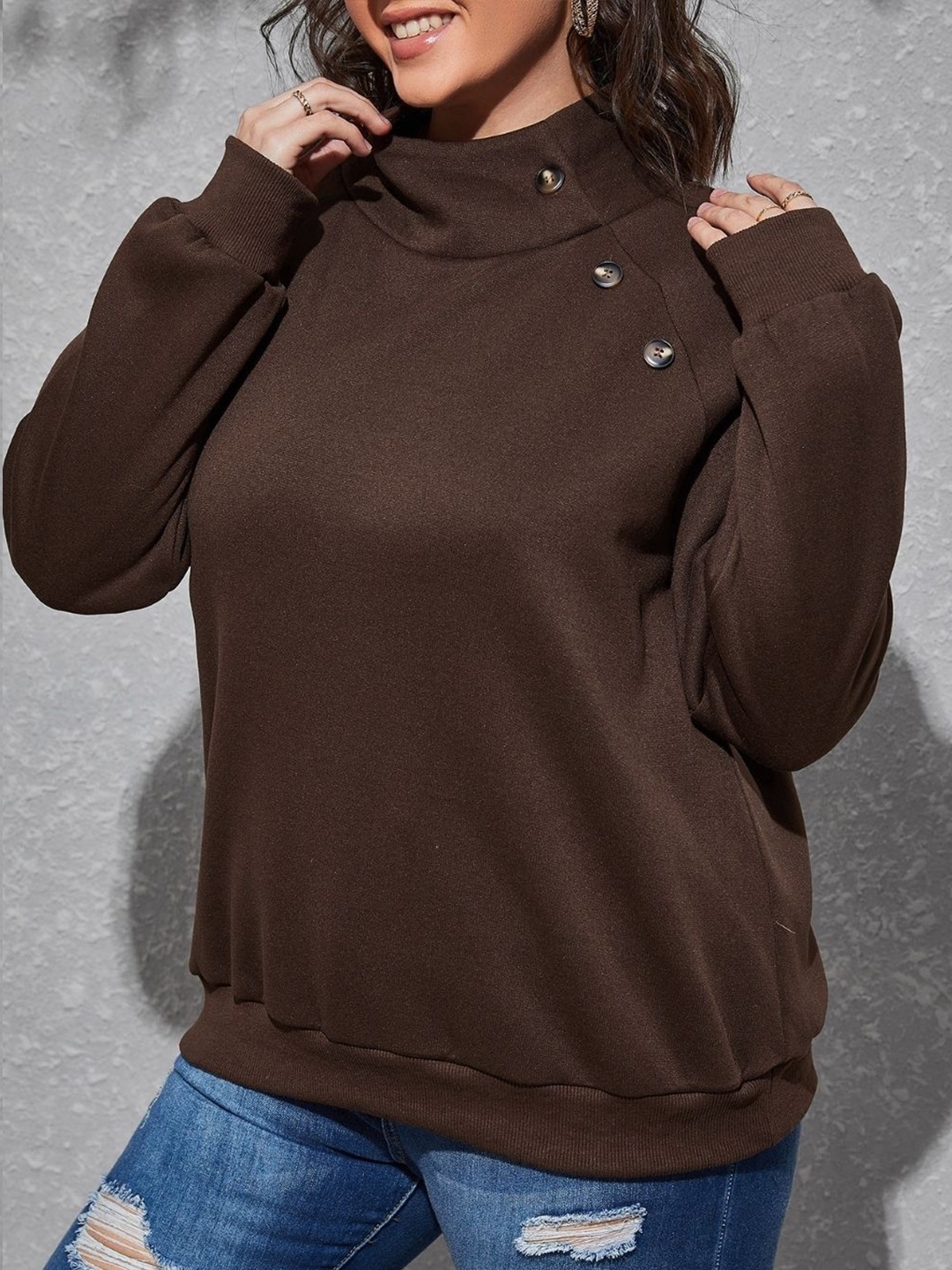

KPOP Women Solid High Neck Top, Brown