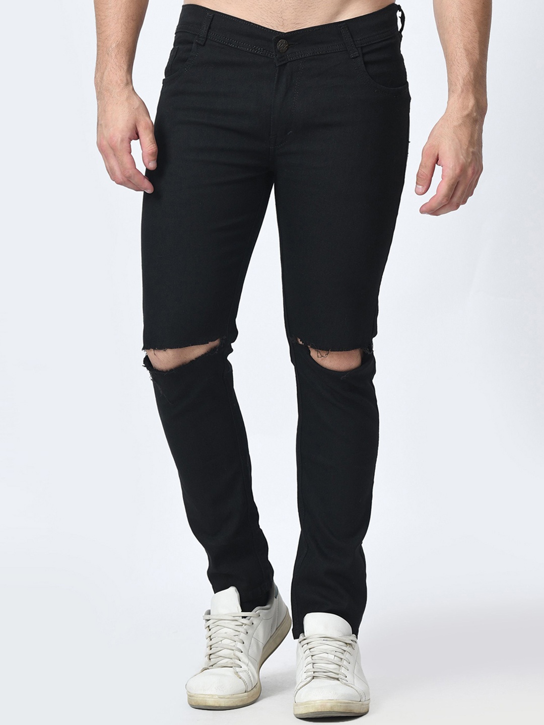 

LINARIA Men Classic Slim Fit Slash Knee Jeans, Black