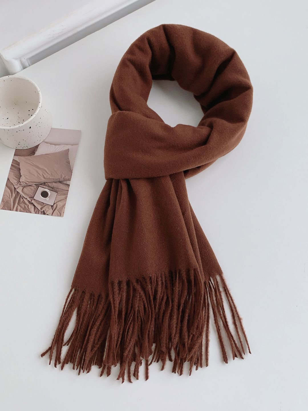 

CrossKulture Women Solid Tasselled Scarf, Brown