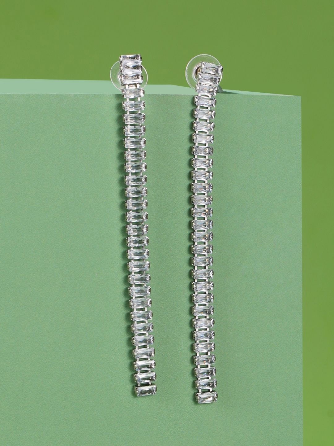 

KPOP Silver-Plated Contemporary Rhinestone Studded Drop Earrings
