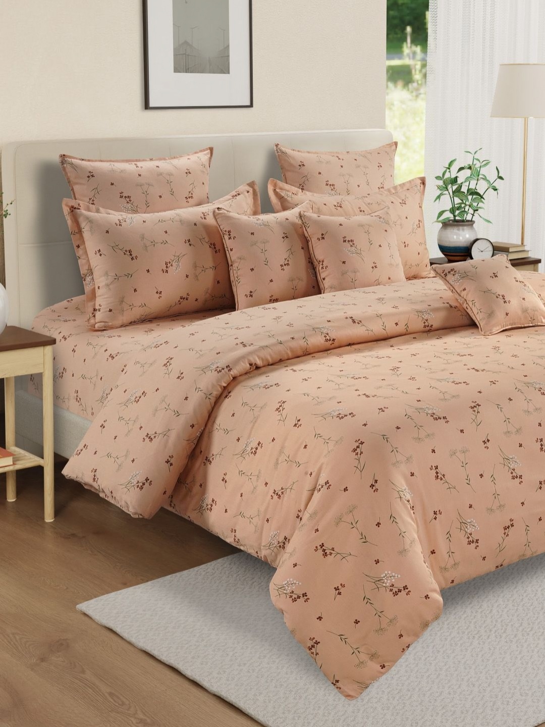 

SWAYAM Orange & Green Floral 250 TC King Bedsheet with 2 Pillow Covers