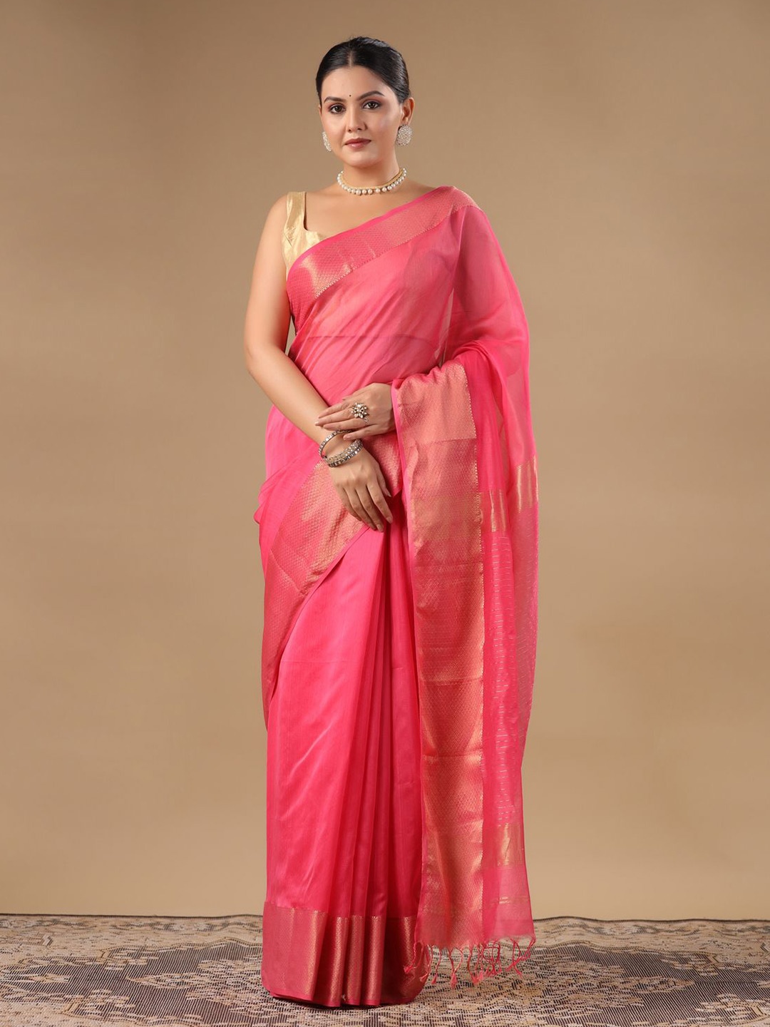 

Moora Zari Pure Silk Cotton Saree, Pink