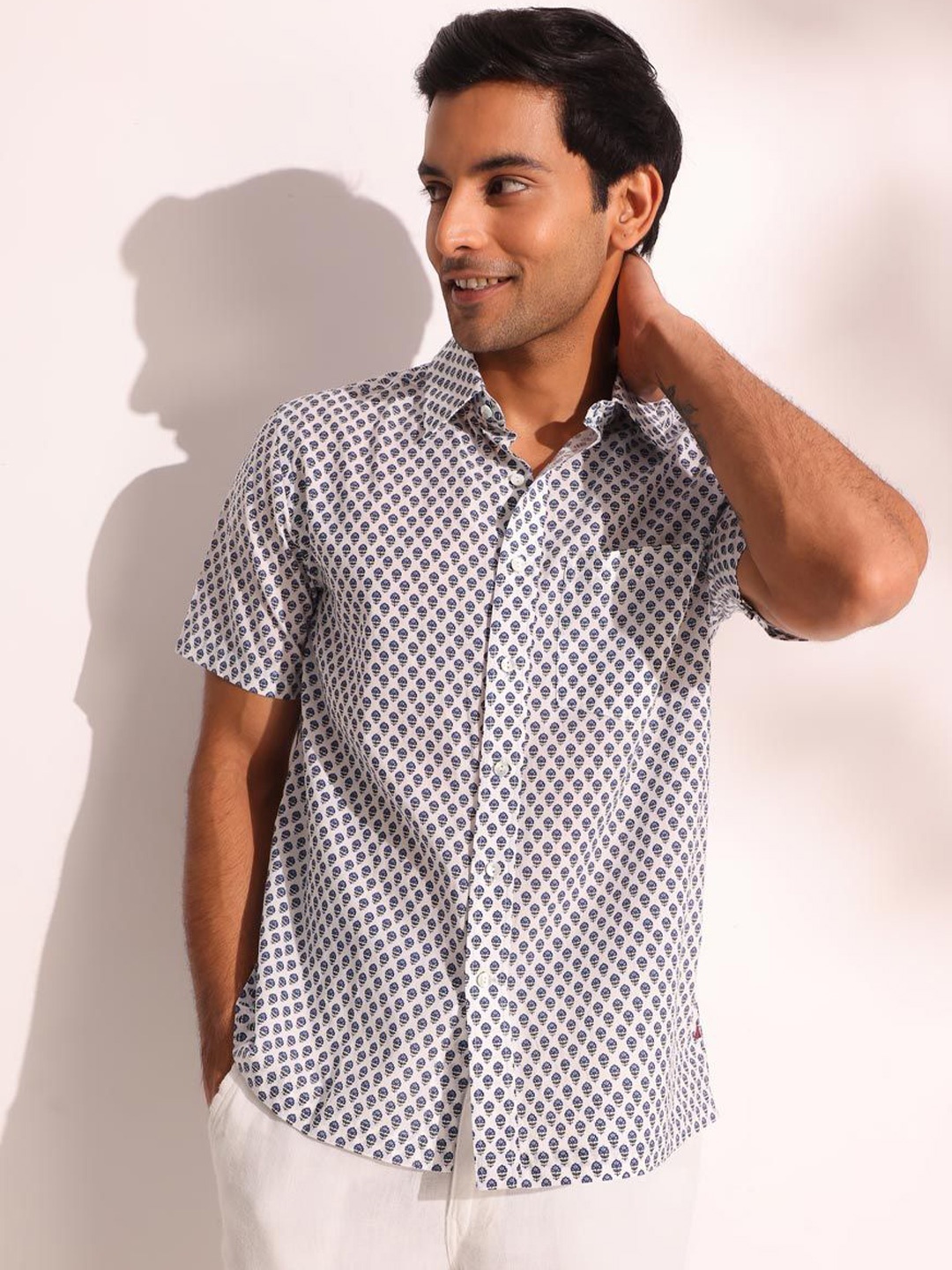 

Fabindia Men Spread Collar Ethnic Motifs Printed Cotton Casual Shirt, White