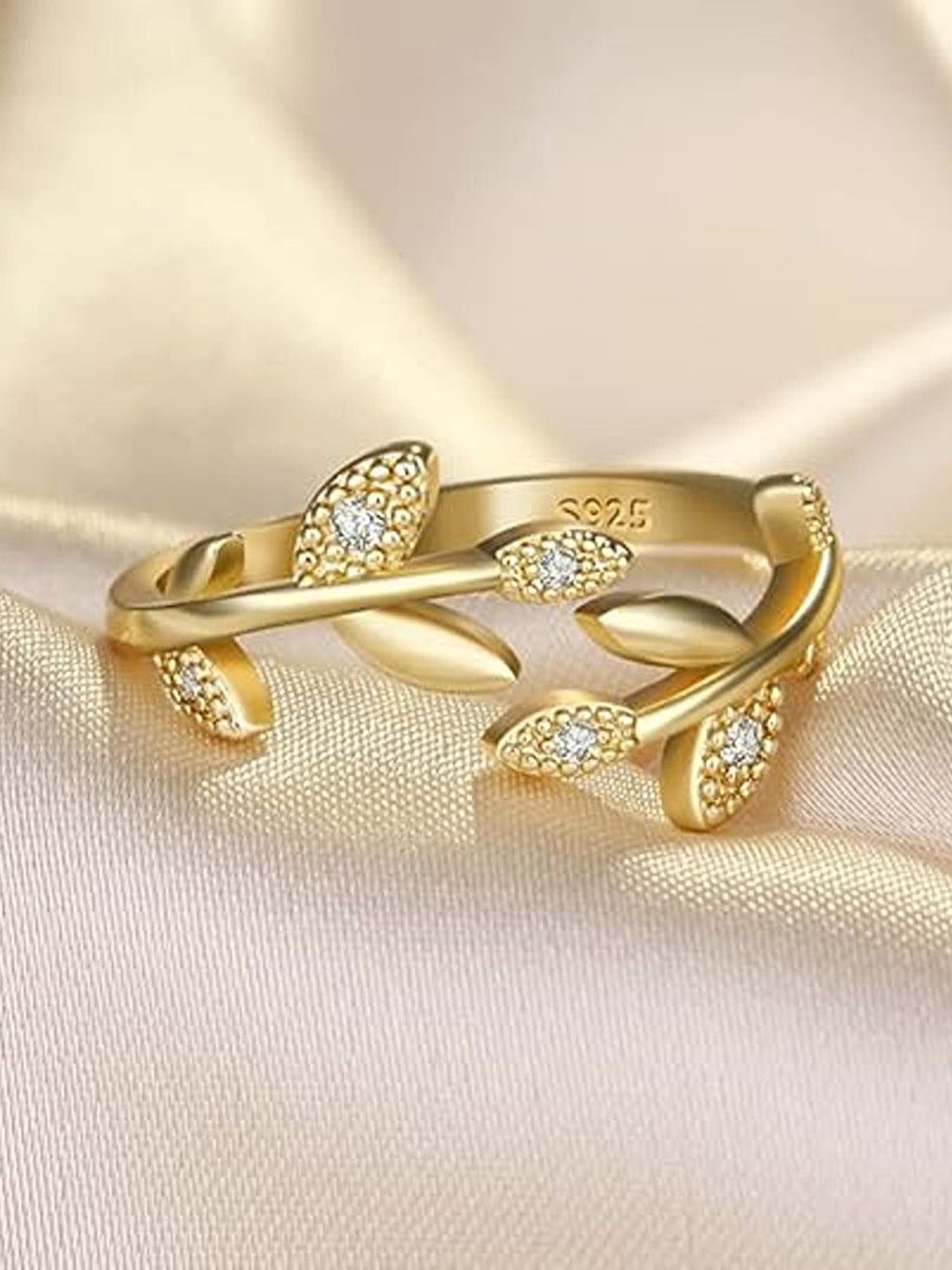 

Heer Collection Gold-Plated CZ Studded Adjustable Finger Ring
